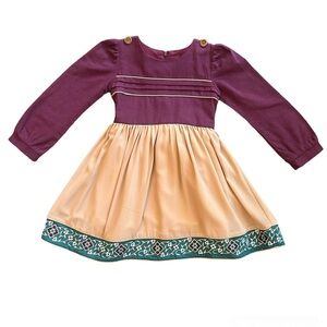 Evie’s Closet burgundy and tan embroidered long sleeve dress size 5 NEW